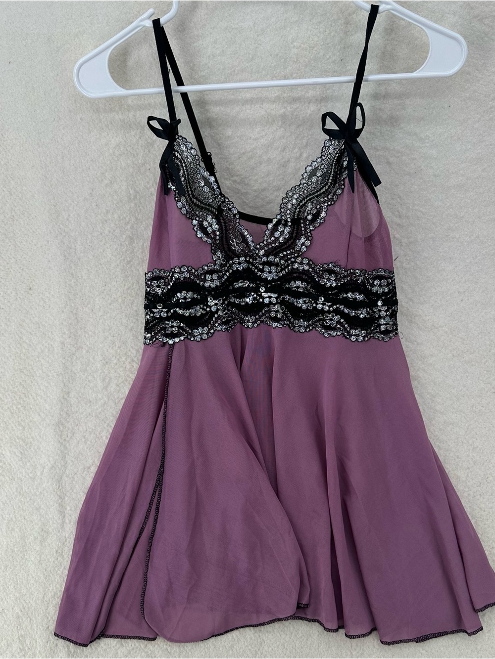 SOLDBabydoll Lace Coquette Black and Purple Cami Top - Picture 3 of 6